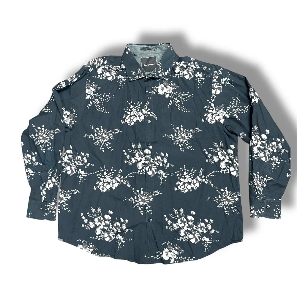 Tommy Bahama Island Modern Fit Floral Cotton Shirt Navy White XLX Relaxed Casual